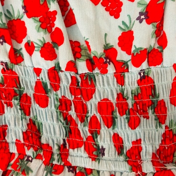 Betsey Johnson Light Blue Red Strawberry Vintage inspo Midi Dress extra small - Picture 8 of 15